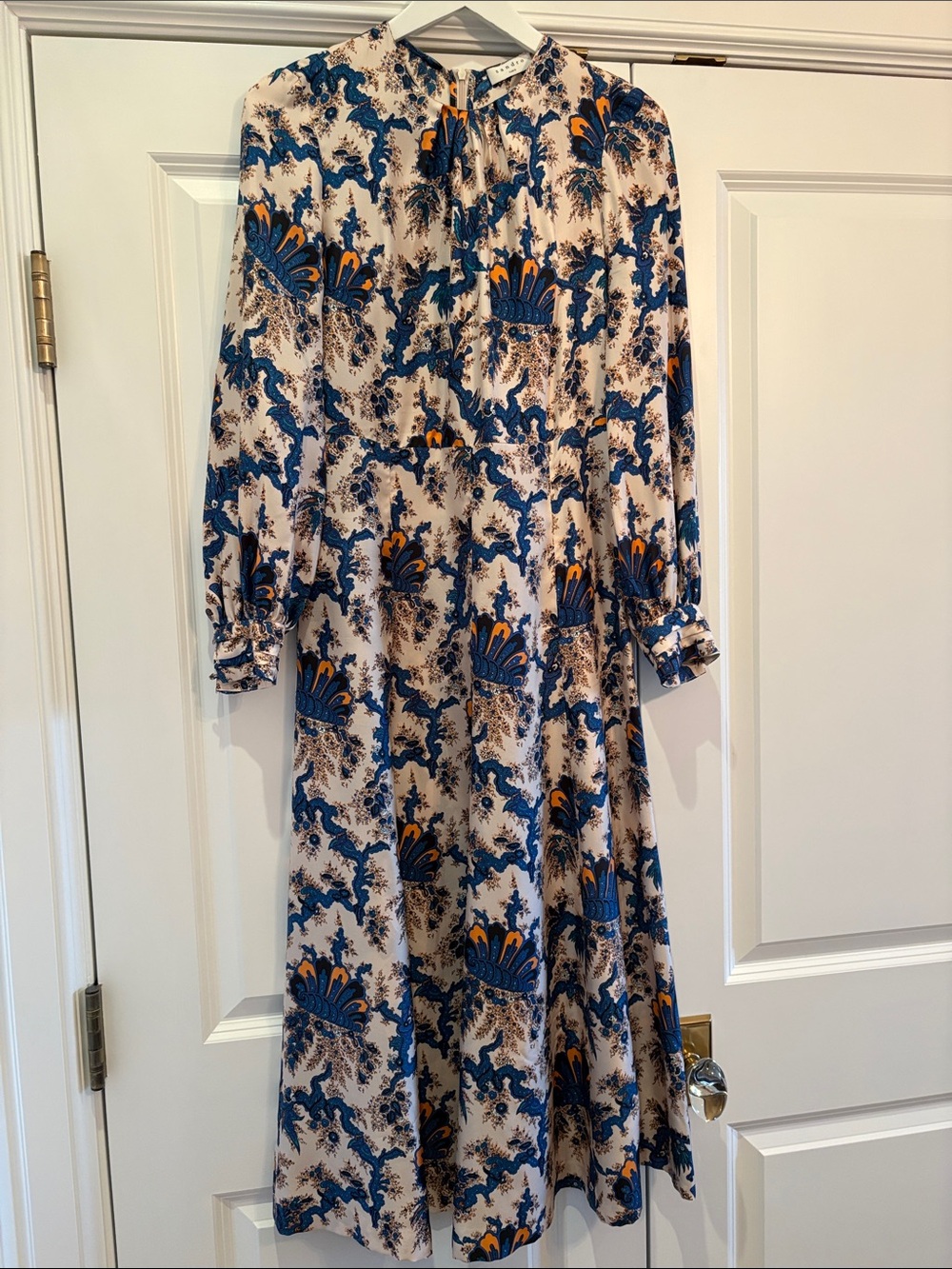 Blue and Cream Silk Maxi Dress